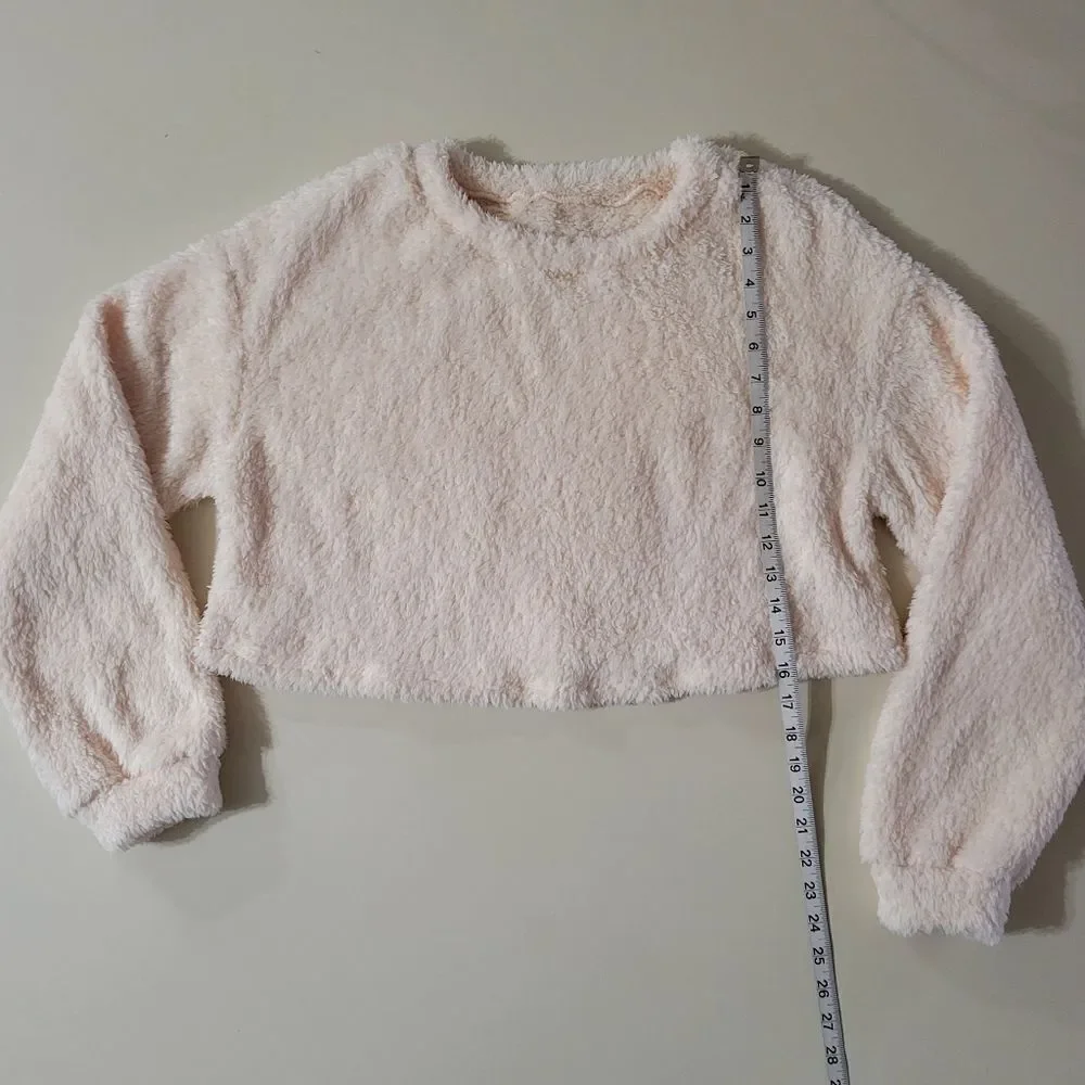 Cozy Cream Fuzzy Cropped Long Sleeve Pullover Top